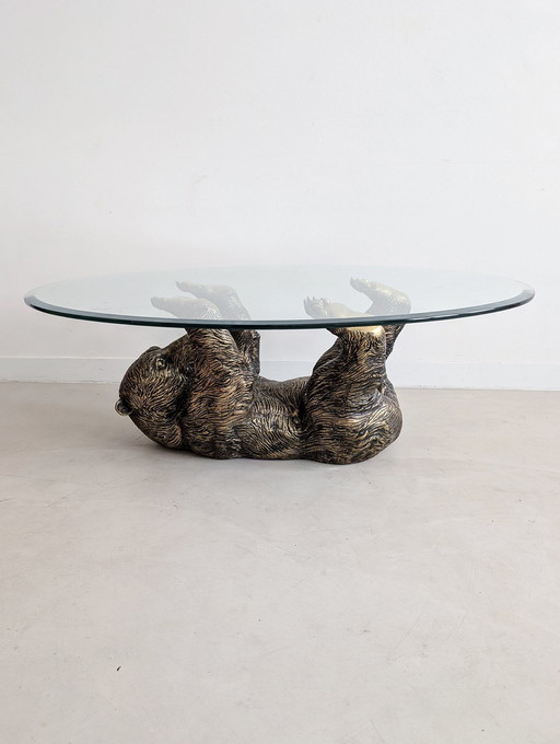 Table basse avec ours en bronze 1970