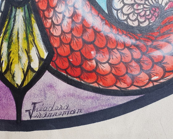 Image 1 of Dessin original à l'aquarelle pour un vitrail