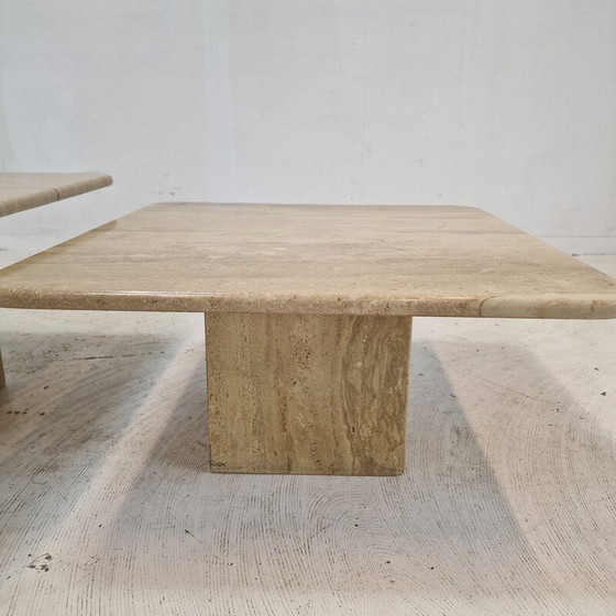 Image 1 of Ensemble de 3 tables basses vintage en travertin, Italie 1980