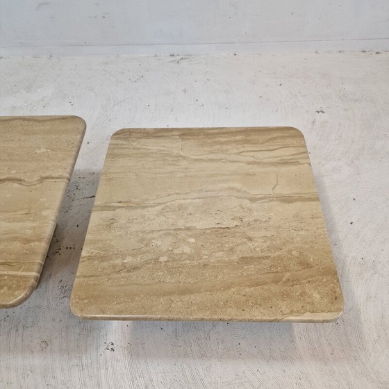 Image 1 of Ensemble de 3 tables basses vintage en travertin, Italie 1980