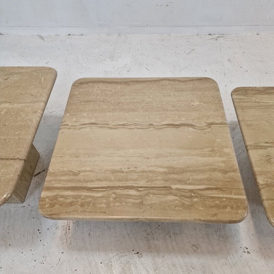 Image 1 of Ensemble de 3 tables basses vintage en travertin, Italie 1980
