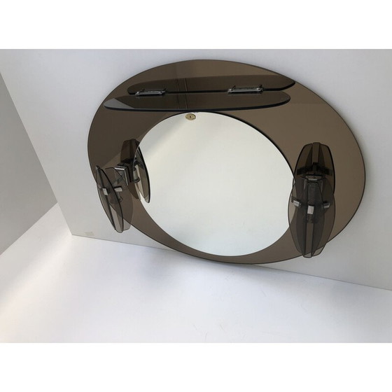 Image 1 of Miroir vintage avec 2 lampes murales par Lupi Cristal, Italie