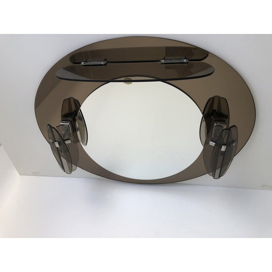 Image 1 of Miroir vintage avec 2 lampes murales par Lupi Cristal, Italie