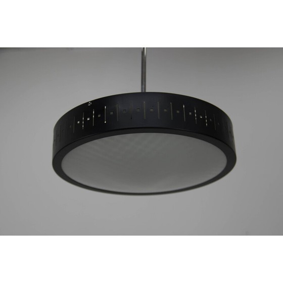 Image 1 of Lustre vintage noir et blanc en verre et métal, Tchécoslovaquie 1960