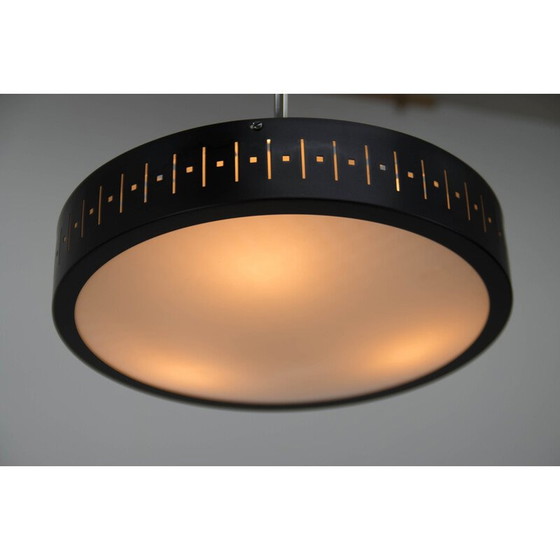 Image 1 of Lustre vintage noir et blanc en verre et métal, Tchécoslovaquie 1960