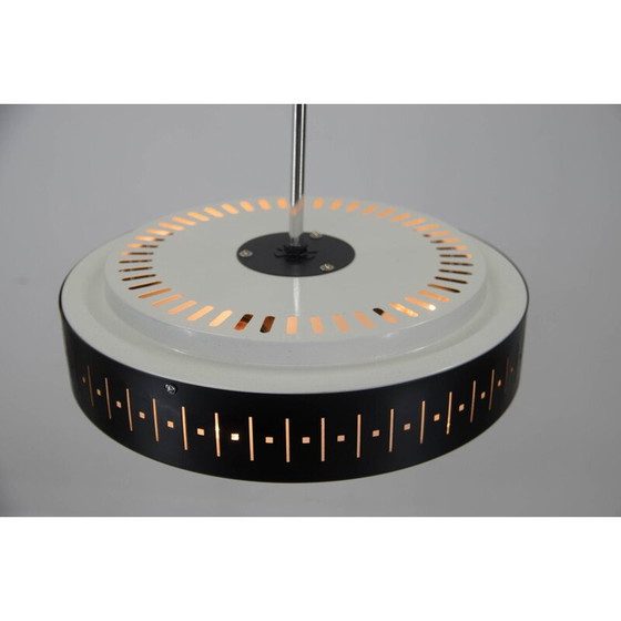 Image 1 of Lustre vintage noir et blanc en verre et métal, Tchécoslovaquie 1960