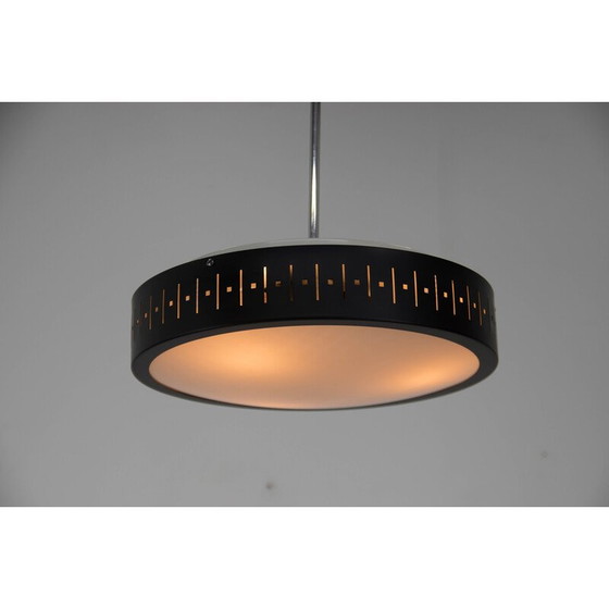 Image 1 of Lustre vintage noir et blanc en verre et métal, Tchécoslovaquie 1960