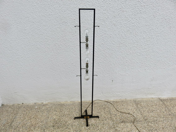Image 1 of Lampadaire Maison Arlus, France, 1960, Perspex, Laiton Chromé, Métal Laqué Noir