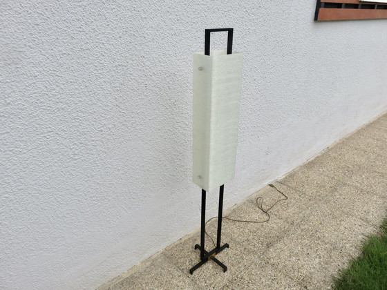 Image 1 of Lampadaire Maison Arlus, France, 1960, Perspex, Laiton Chromé, Métal Laqué Noir