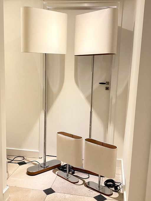 Magnifique ensemble de 4 lampes de sol et de table design d'époque