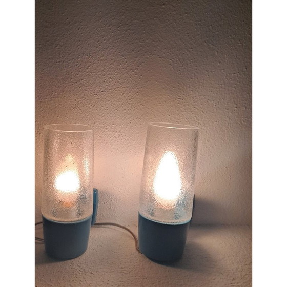 Image 1 of Paire d'appliques italiennes vintage en métal bleu émaillé et verre, années 1950