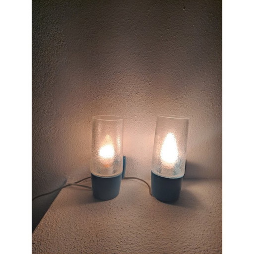 Paire d'appliques italiennes vintage en métal bleu émaillé et verre, années 1950