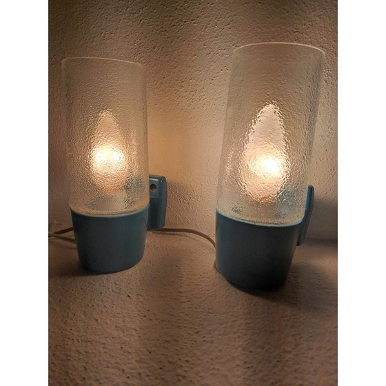 Image 1 of Paire d'appliques italiennes vintage en métal bleu émaillé et verre, années 1950