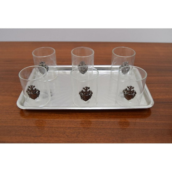 Image 1 of Ensemble de verres de cuisine vintage en verre et métal, Tchécoslovaquie 1960