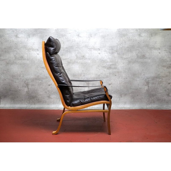 Image 1 of Fauteuil vintage en bois et cuir aniline par Ingmar Relling pour Westnofa, Norvège 1970