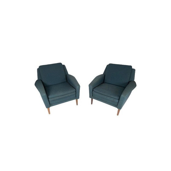Image 1 of Paire de fauteuils vintage en laine turquoise de Fritz Hansen, 1960