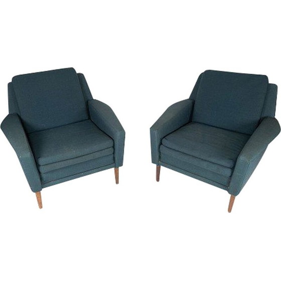 Image 1 of Paire de fauteuils vintage en laine turquoise de Fritz Hansen, 1960