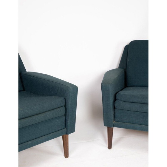 Image 1 of Paire de fauteuils vintage en laine turquoise de Fritz Hansen, 1960