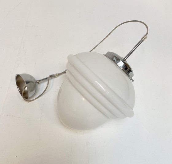 Image 1 of Plafonnier en verre opale avec câble des années 1960