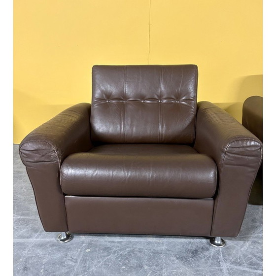 Image 1 of Ensemble de salon danois vintage en cuir brun, années 1960