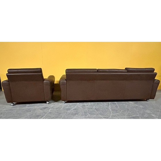 Image 1 of Ensemble de salon danois vintage en cuir brun, années 1960