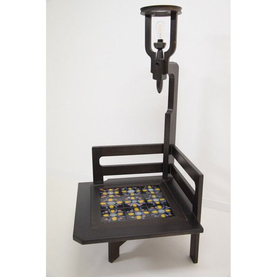 Image 1 of Lampe de table basse vintage en chêne teinté noir par Guillerme et Chambron, 1960