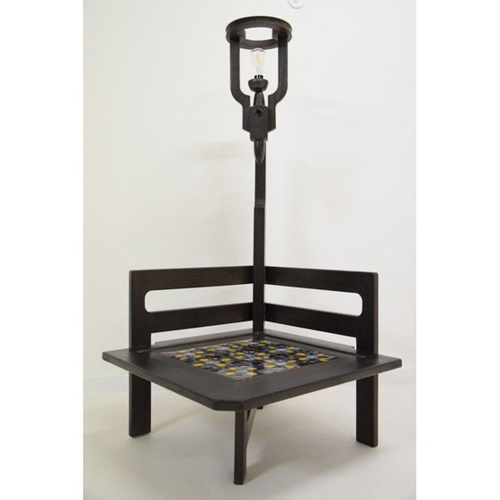 Image 1 of Lampe de table basse vintage en chêne teinté noir par Guillerme et Chambron, 1960