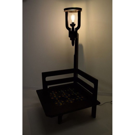 Image 1 of Lampe de table basse vintage en chêne teinté noir par Guillerme et Chambron, 1960