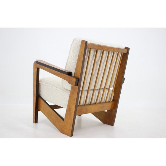 Image 1 of Fauteuil cubiste vintage en laine bouclée et bois, Tchécoslovaquie, années 1930