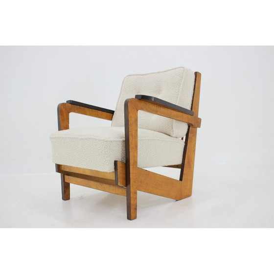 Image 1 of Fauteuil cubiste vintage en laine bouclée et bois, Tchécoslovaquie, années 1930