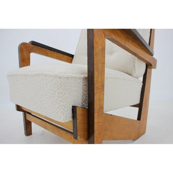Image 1 of Fauteuil cubiste vintage en laine bouclée et bois, Tchécoslovaquie, années 1930
