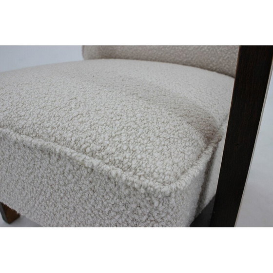 Image 1 of Fauteuil cubiste vintage en laine bouclée et bois, Tchécoslovaquie, années 1930