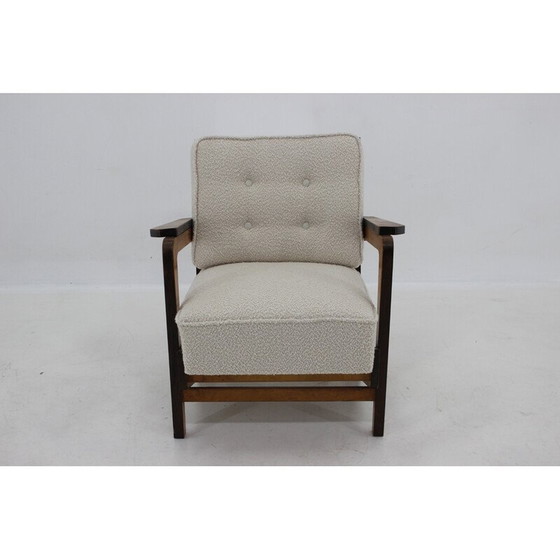 Image 1 of Fauteuil cubiste vintage en laine bouclée et bois, Tchécoslovaquie, années 1930