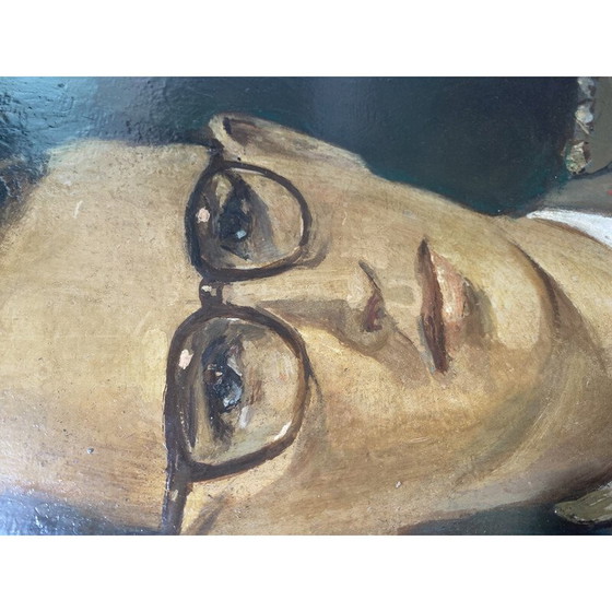 Image 1 of Huile sur isorel vintage "Portrait de sa Majesté Baudouin I" par Pierre Piget, 1954