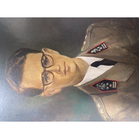 Image 1 of Huile sur isorel vintage "Portrait de sa Majesté Baudouin I" par Pierre Piget, 1954