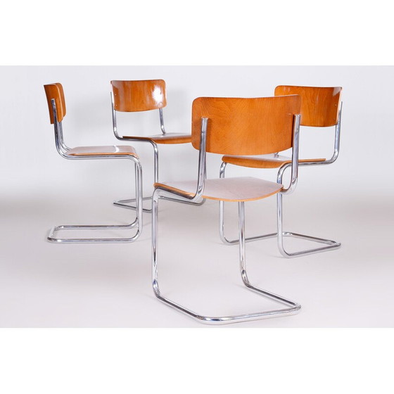 Image 1 of Ensemble de 4 chaises vintage en bois de hêtre, Allemagne 1930