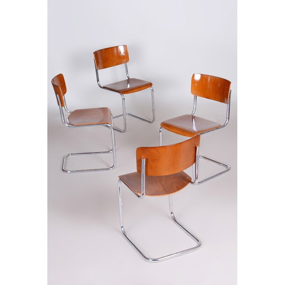 Image 1 of Ensemble de 4 chaises vintage en bois de hêtre, Allemagne 1930