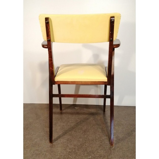 Fauteuil bridge vintage en hêtre et simili cuir, 1950
