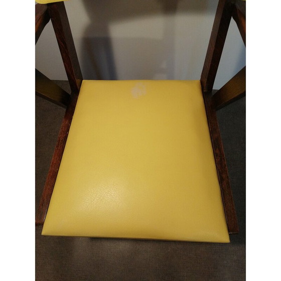 Image 1 of Fauteuil bridge vintage en hêtre et simili cuir, 1950