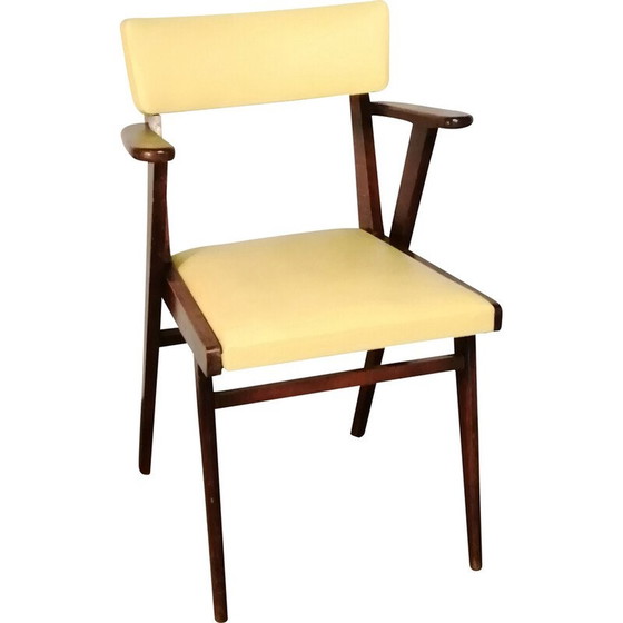 Image 1 of Fauteuil bridge vintage en hêtre et simili cuir, 1950