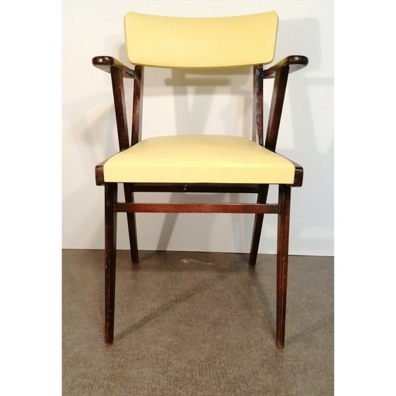 Image 1 of Fauteuil bridge vintage en hêtre et simili cuir, 1950