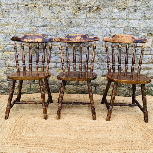 Ensemble de 3 chaises vintage en pin