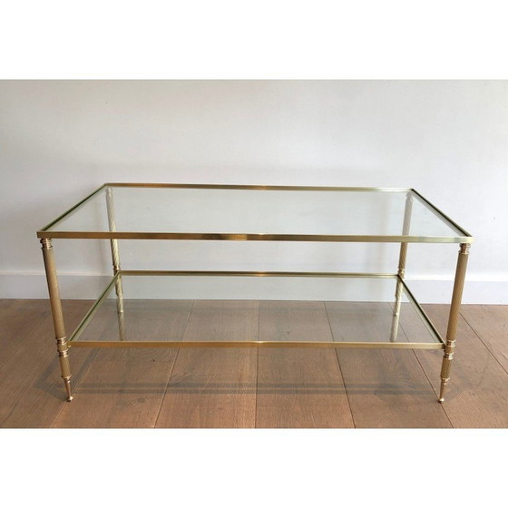 Image 1 of Table basse vintage en laiton avec double plateau, France 1940