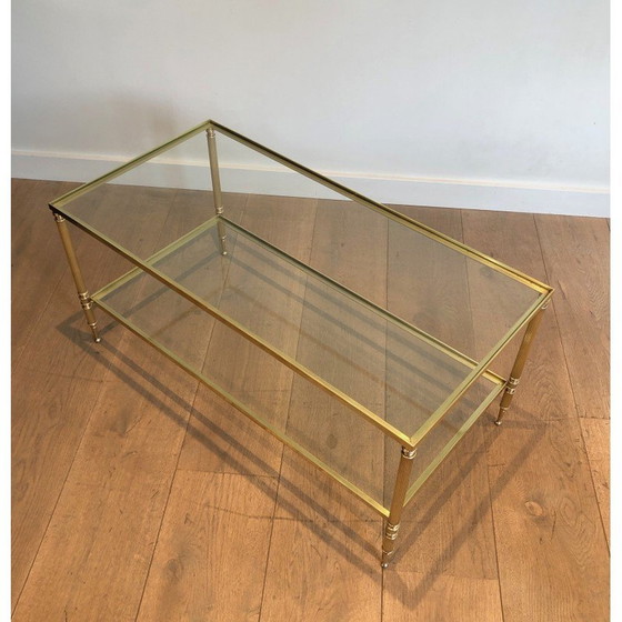 Image 1 of Table basse vintage en laiton avec double plateau, France 1940