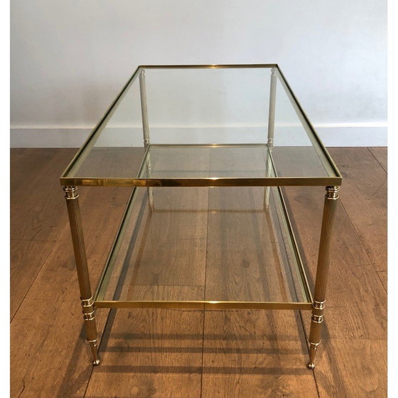 Image 1 of Table basse vintage en laiton avec double plateau, France 1940