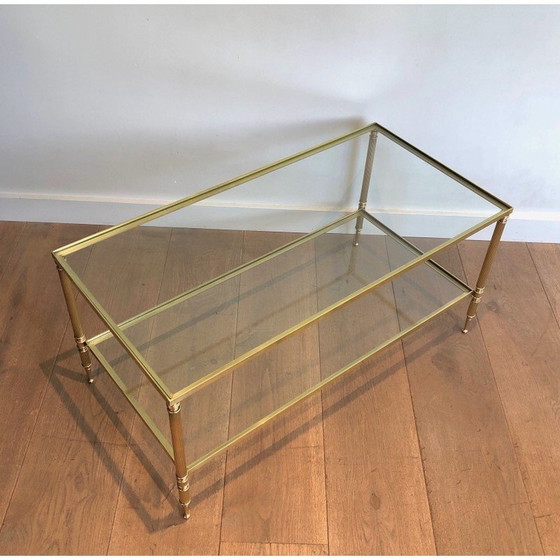 Image 1 of Table basse vintage en laiton avec double plateau, France 1940