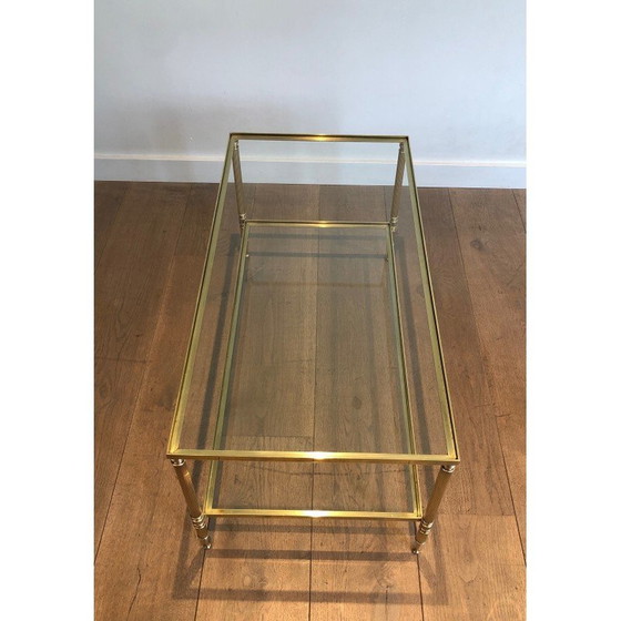 Image 1 of Table basse vintage en laiton avec double plateau, France 1940