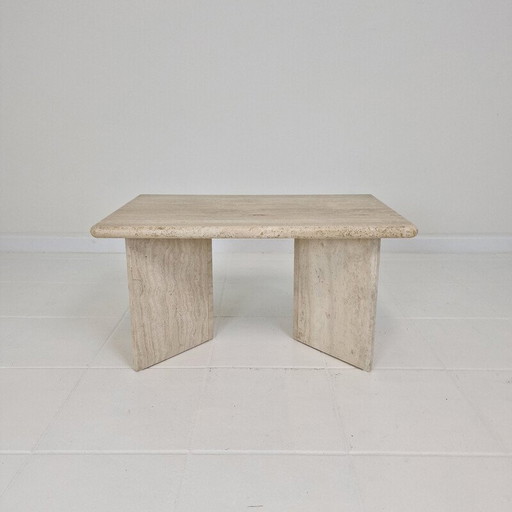 Table basse rectangle vintage en travertin, Italie 1980