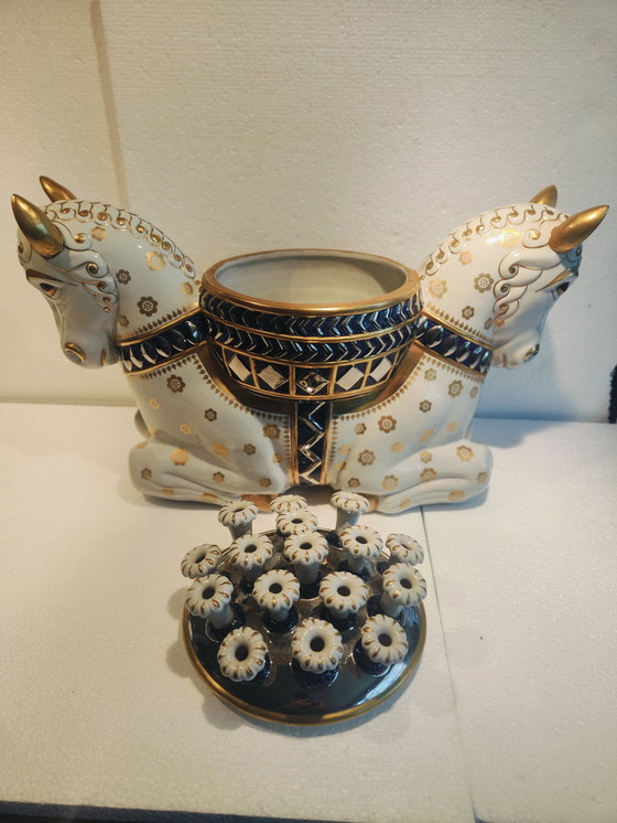Image 1 of Giulia Mangani Antique Centerpiece Italian Porcelain Horse Pièce unique !