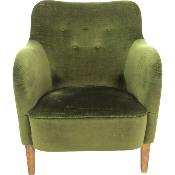 Image 1 of Fauteuil vintage en hêtre et velours, Suède 1950